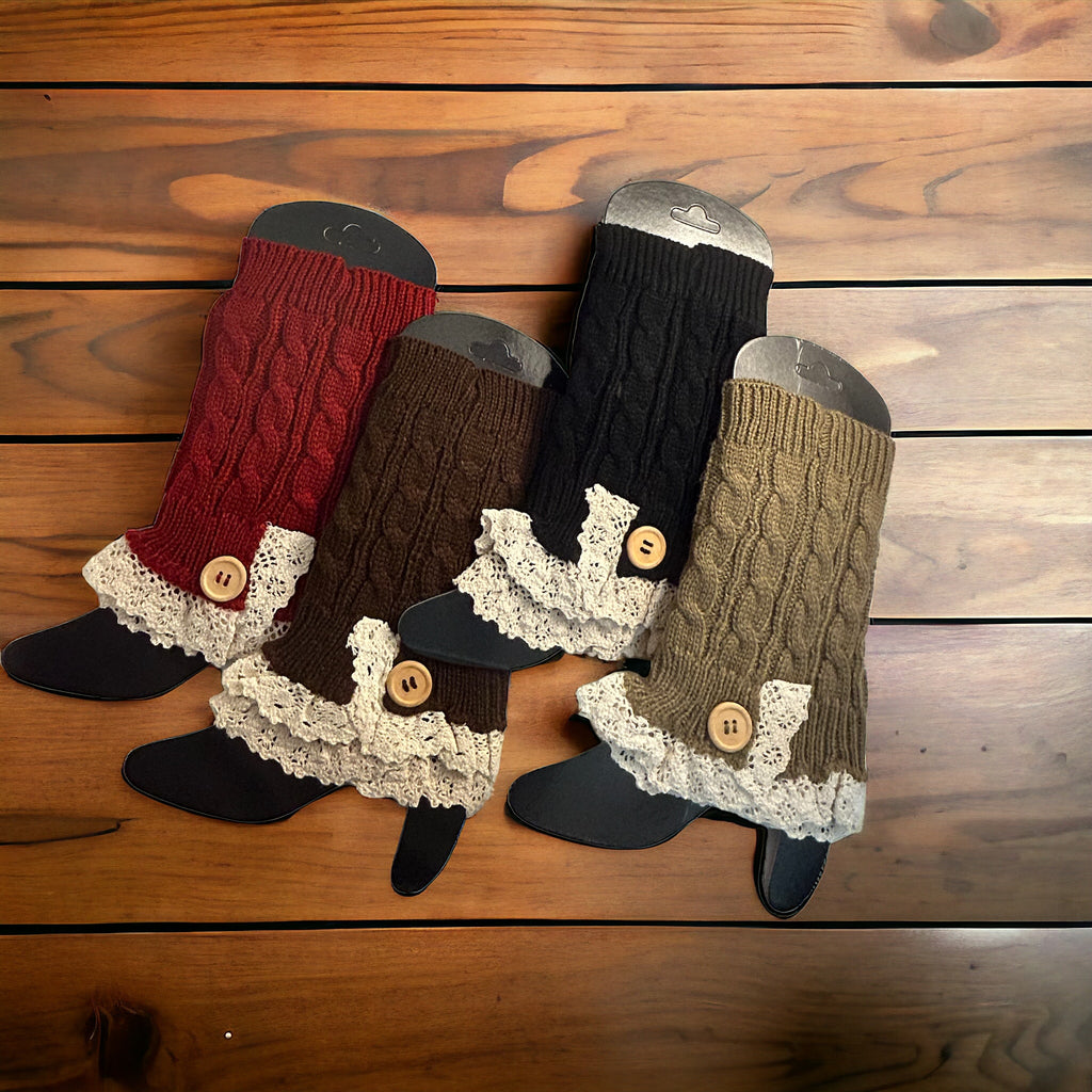  lace knit button design leg warmers are stylish and cozy, making them the perfect addition to any outfit.