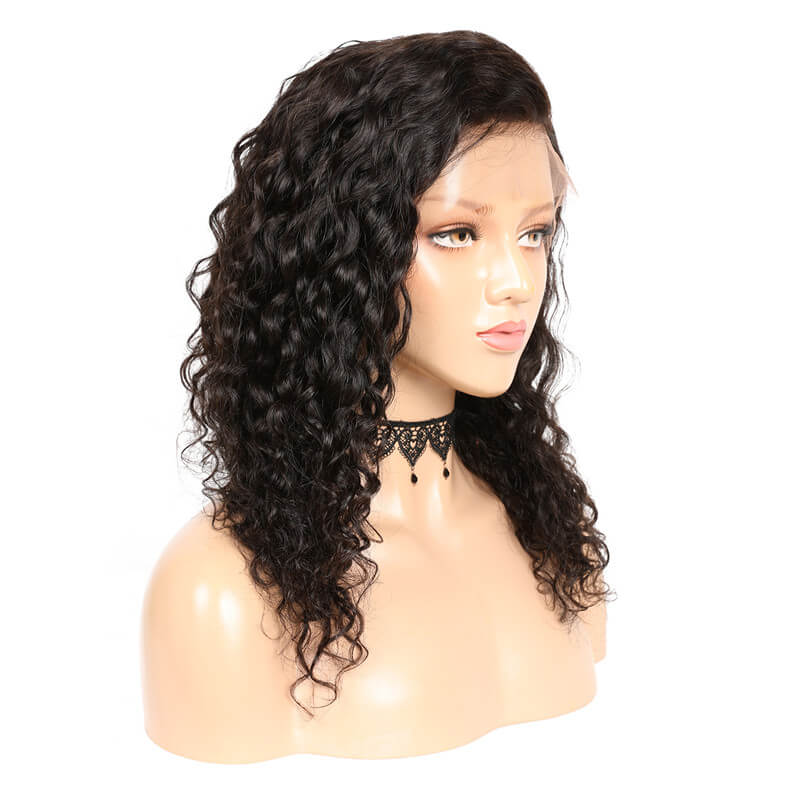 Glueless Water Wave Wig 13x4 Transparent Lace Frontal 18" Nat. Black