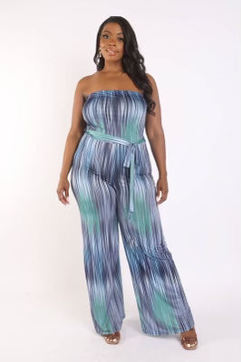 Casual multi-color striped, strapless belted jumpsuit wide leg. Material: fabric soft 95% polyester; 5% spandex.
