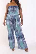Load image into Gallery viewer, Casual multi-color striped, strapless belted jumpsuit wide leg. Material: fabric soft 95% polyester; 5% spandex.
