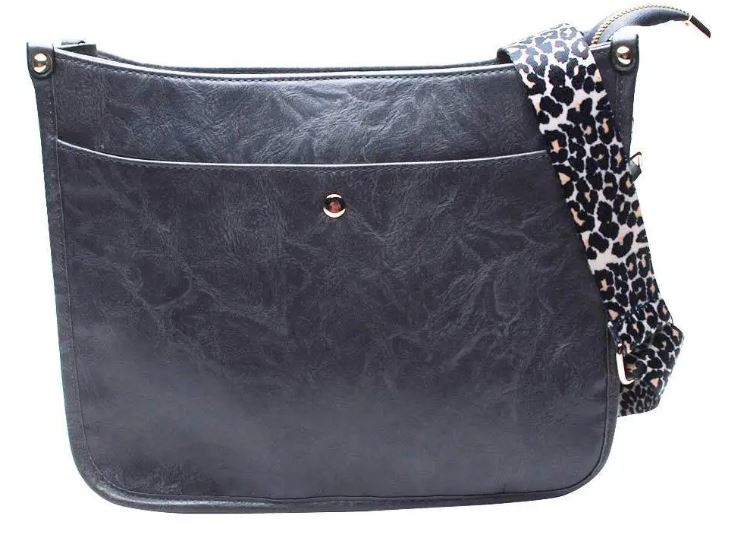 Body - 9" W x 9" H x 3.5" D *Top Zipper Closure * Outside zipper pocket * Interior Pocket * Shoulder Strap - Shortest 30" Buckle to Buckle, Longest 50" Buckle to Buckle * Gold Hardware, vegan leather  Edit alt text