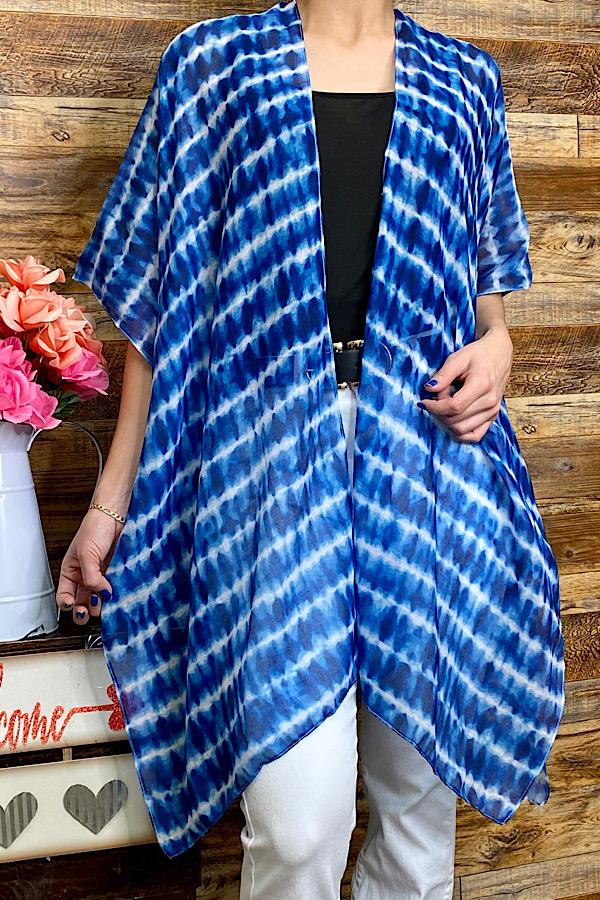 Ladies Kimono Sheet Blue Tie Dye 