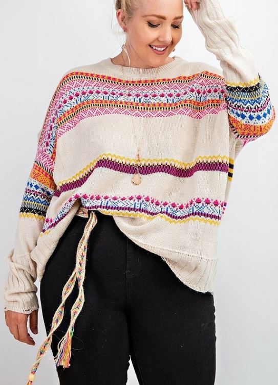 Women's Plus Boho Patterned Knitted Sweater Pullover