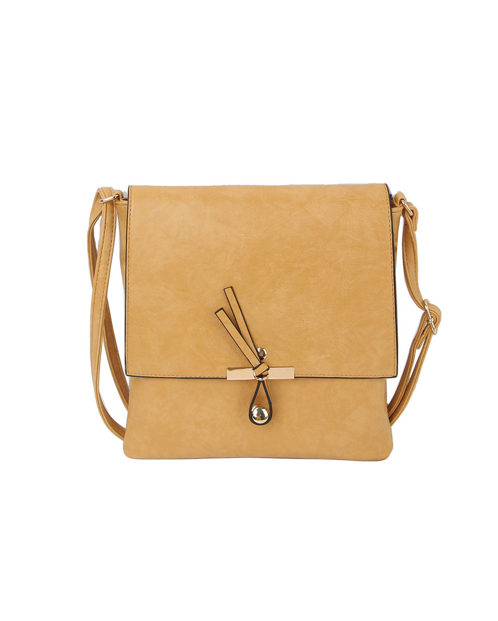 Ladies Fashion Cross-Body Bag Solid Color Faux Leatherette Cross-body Bag - Flap Over Magnetic Snap Button Closure With Strap Hook Décor