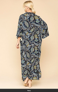 Women's Kimono Open Front with Side Slits Navy