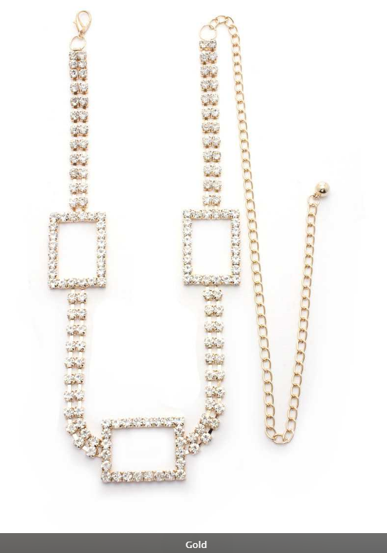 Ladies Rectangle Rhinestone Chain Belt