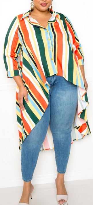 Women's Plus Striped Hi Low Shirt