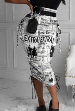 News printed women's long skirt