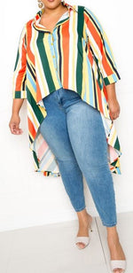 Load image into Gallery viewer, Women&#39;s Plus Striped Hi Low Shirt
