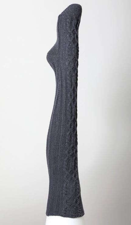 Ladies Knee High Cable Knit Socks-Gray